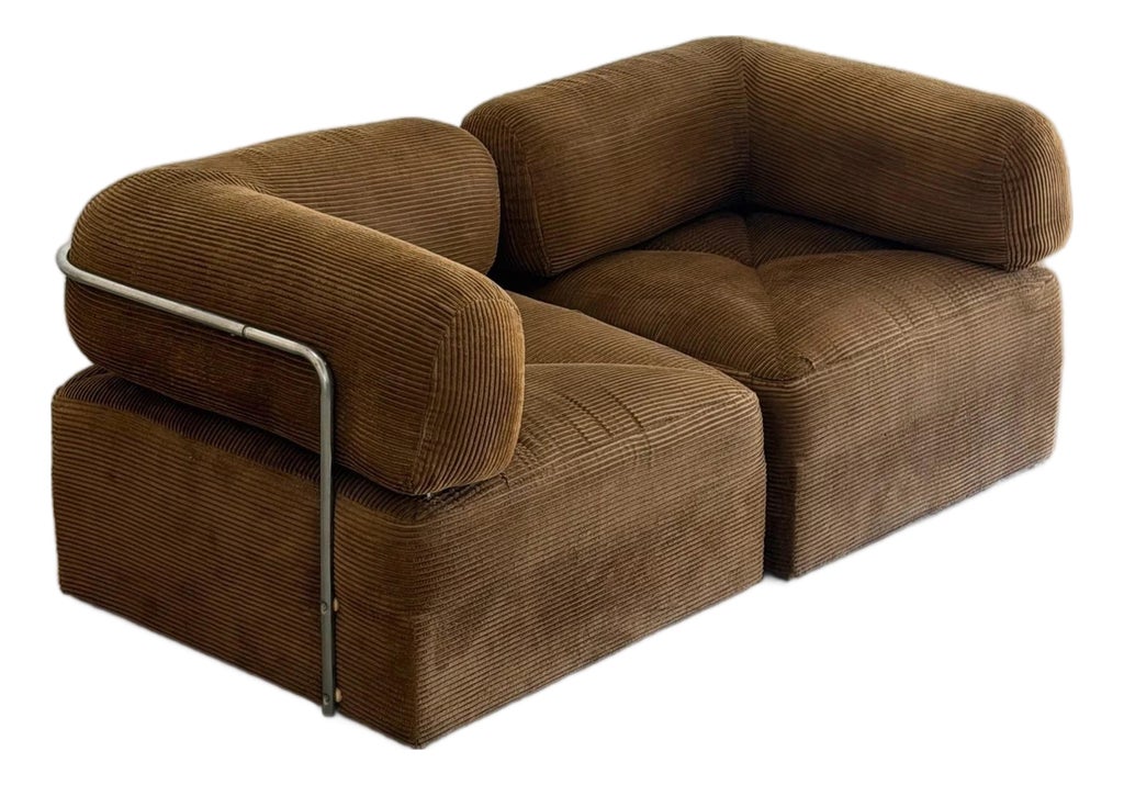 Vintage Chrome and Corduroy Loveseat