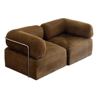 Vintage Chrome and Corduroy Loveseat For Sale