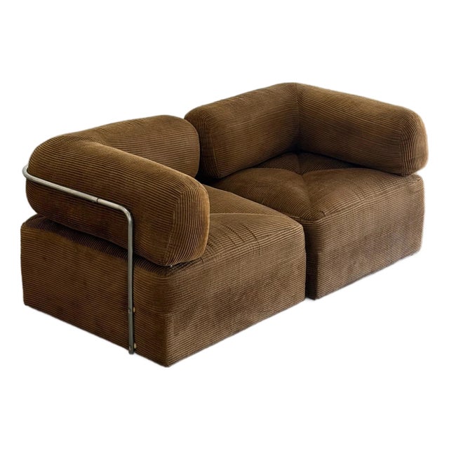 Vintage Chrome and Corduroy Loveseat For Sale