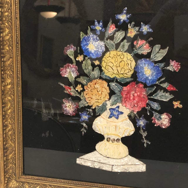 19th Century Tinsel Painting of Flowers in Original Frame Chairish