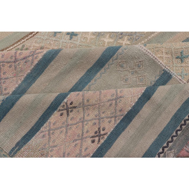 Large Vintage Paneled Kilim Flat-Weave in Blue, Pink, Taupe, Gray, Light Brown For Sale - Image 13 of 13