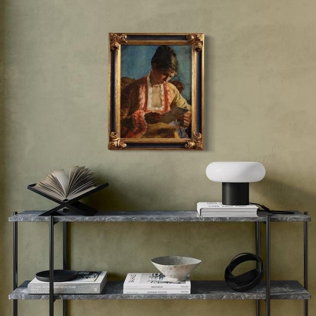1970s French Artist, Portrait of a Woman with a Letter, 1979, Oil Painting, Framed For Sale - Image 5 of 16
