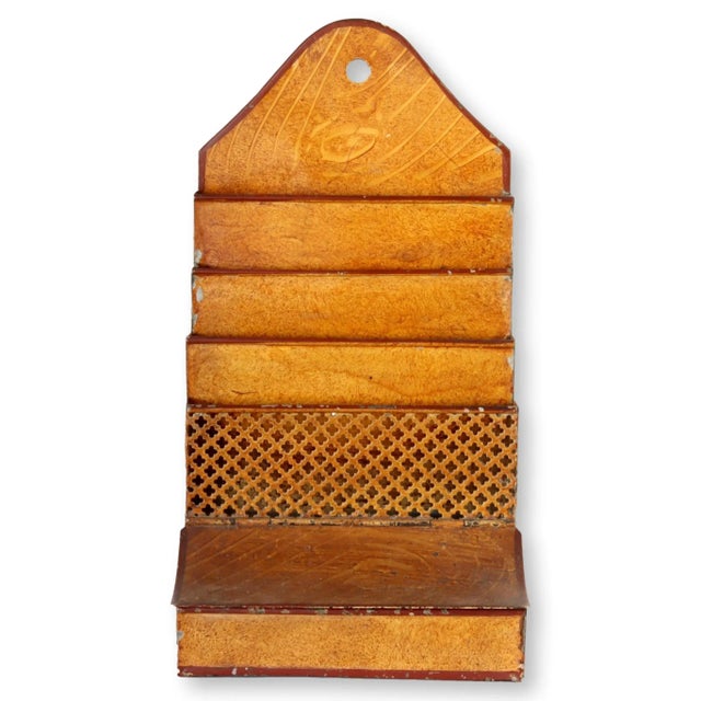 1900 - 1909 Antique Toleware Organizer W/Faux Wood Finish For Sale - Image 5 of 5