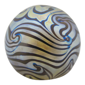 Robert Eickholt Small Iridescent Blue King Tut Art Glass Sphere Paperweight