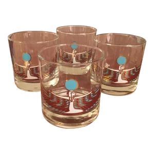 Set of 4 Couroc Egyptian Motif Glasses, 1980s