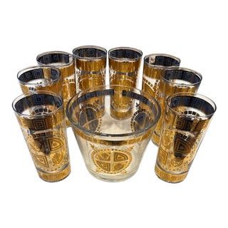 1950s Culver Coronet 8 Highball Glasses and Ice Bucket Set For Sale