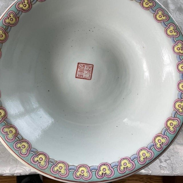 Chinese Early 20th Century Pair Large 13" Chinese Famille Jaune Phoenix Porcelain Planters & Trays-Heavy For Sale - Image 3 of 15