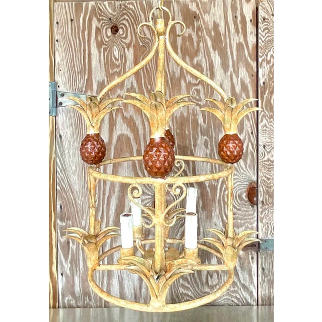 Late 20th Century Vintage Coastal Painted Metal Pineapple Chandelier For Sale - Image 5 of 5