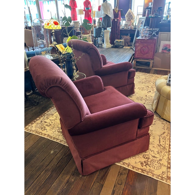 Vintage 1990s Pair of Flexsteel Burgundy/Dark Plum Club Chairs or Lounge Chairs For Sale - Image 10 of 11