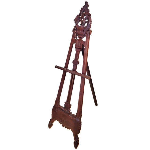 Victorian Vintage American 20th C Carved Mahogany Baroque Revival Easel Floor Display Stand For Sale - Image 3 of 15