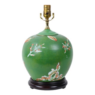 Vintage Hand-Painted Green Table Lamp For Sale