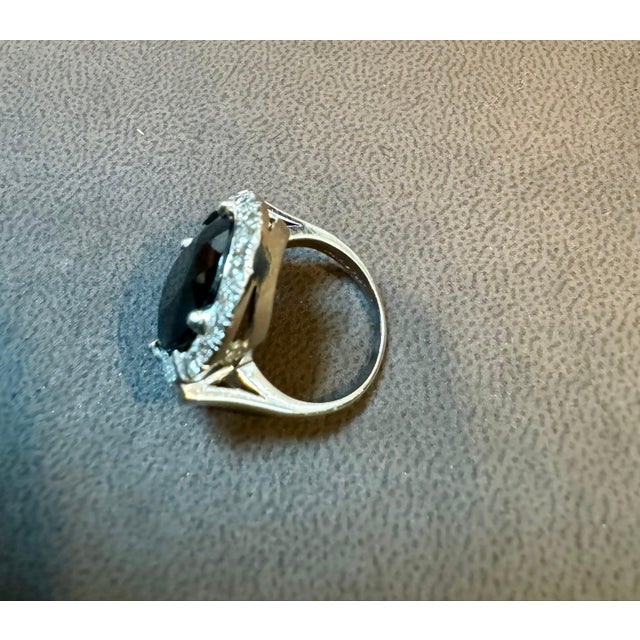 10.96 Ct Mid Night Blue Sapphire & 1 Ct Diamond Cocktail Ring, Platinum, Estate For Sale - Image 9 of 18