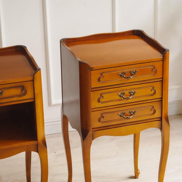Louis XIV Asymmetrical Bedside Tables in Cherrywood, Set of 2 For Sale - Image 9 of 17