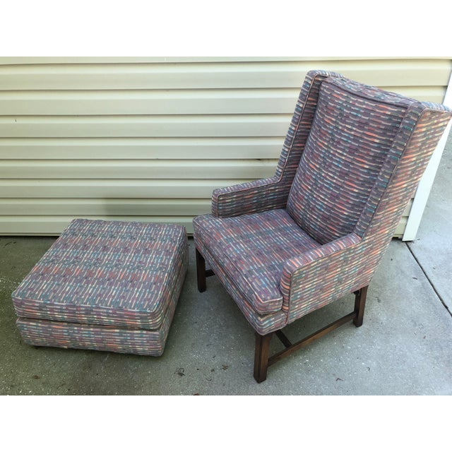 Mid-Century Modern Lilac Wingback Chair and Ottoman | Chairish