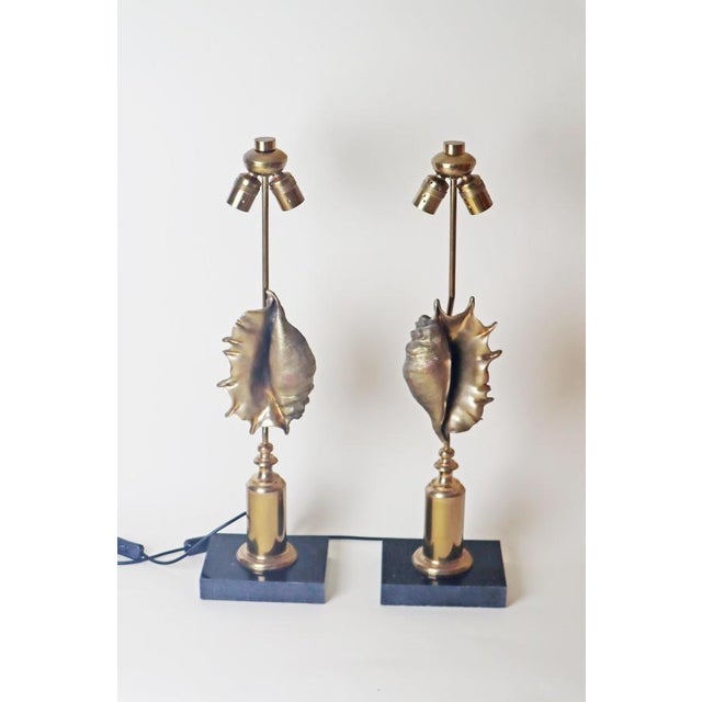 Hollywood Regency Seashell Shape Table Lamp with Granite by Maison Charles, Paris, 1960s, Set of 2 For Sale - Image 13 of 17