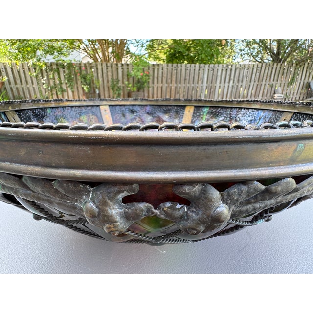 1960s Tiffany-Style Iridescent Glass & Bronze Turtleback Tile 26" Shade (Shade Only) For Sale - Image 10 of 18