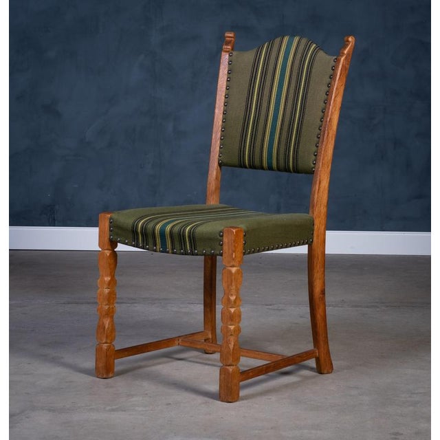 1960s Vintage Brutalist Oak Dining Chairs by Henning Kjærnulf, 1960s, Set of 4 For Sale - Image 5 of 6