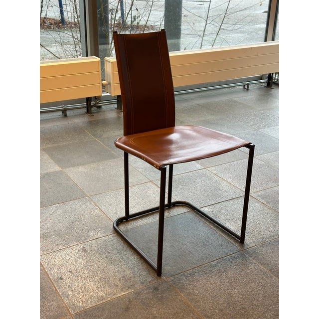 Metal Vintage Cantilever Dining Chairs in Saddle Leather by Thema, Italy, 1970s, Set of 4 For Sale - Image 7 of 13