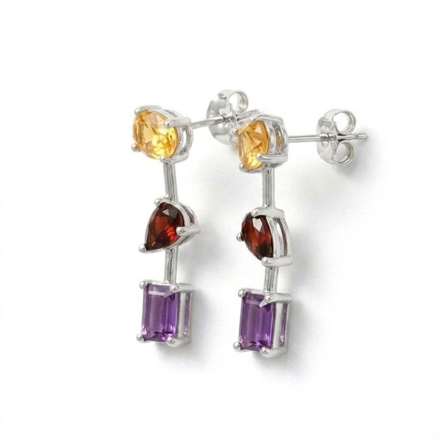 Not Yet Made - Made To Order Citrine - Garnet - Amethyst Drop Earrings, Multi Gemstone Birthstone Dangle Earrings - A Pair For Sale - Image 5 of 5