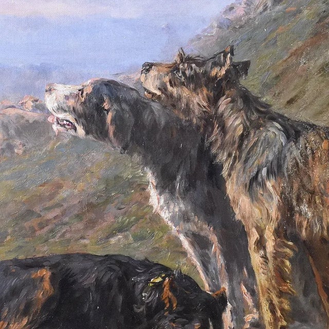 Marie Didiére Calvés, Dogs Portrait, Oil Painting on Canvas, Early 20th Century For Sale - Image 4 of 9
