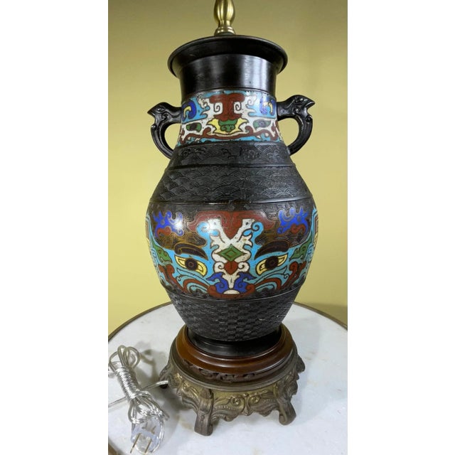 1960s Antique Japanese Cloisonne Table Lamp For Sale - Image 5 of 13