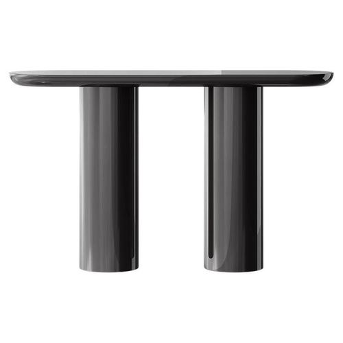 Glossy Black Brown Console with Rounded Edges Top & Cylinder Base by Ultramobili For Sale - Image 14 of 14