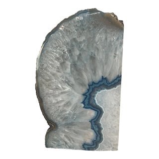 1980s Natural Geode Glass Agate Blue Artesian Polished Stone Specimen For Sale