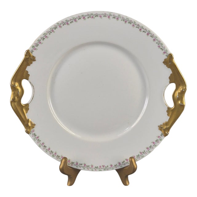 Elegant Vintage Limoges L. Bernardaud Gilded Handles Floral Border D & C France Platter #1 For Sale - Image 11 of 11