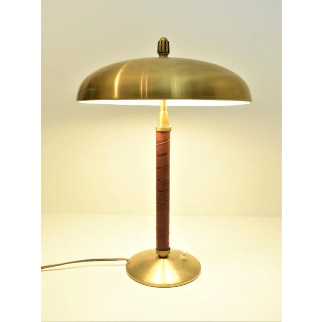 Swedish Modern Brass and Leather Table Lamp by Einar Bäckström, 1930s For Sale - Image 9 of 13