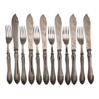 Late 19th Century Victorian Mappin Bros. Silverplate Fish Eaters, 6 Sets 12 Pieces For Sale