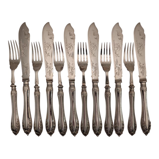 Late 19th Century Victorian Mappin Bros. Silverplate Fish Eaters, 6 Sets 12 Pieces For Sale