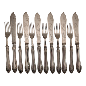 Late 19th Century Victorian Mappin Bros. Silverplate Fish Eaters, 6 Sets 12 Pieces