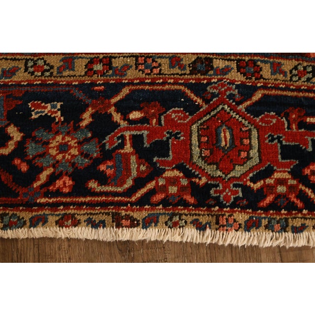 Textile Vintage Heriz Hand Tied Persian Rug 90'" X 123" For Sale - Image 7 of 18