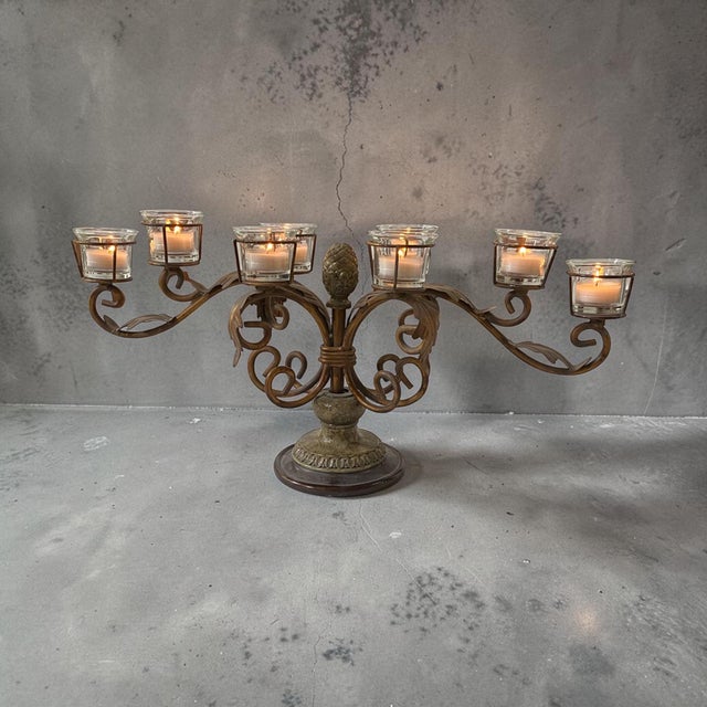 Rustic European Low Profile Candelabra Centerpiece For Sale - Image 3 of 10