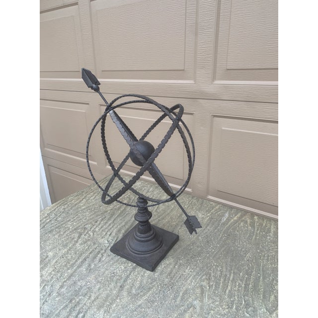 Large Classical Iron Armillary Sphere Garden Sculpture on Stand – English Estate Style For Sale In South Bend - Image 6 of 10