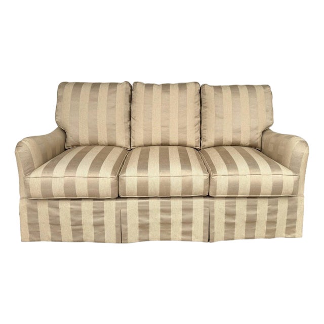 Wesley Hall Traditional Tan Sofa With Pleated Skirt For Sale