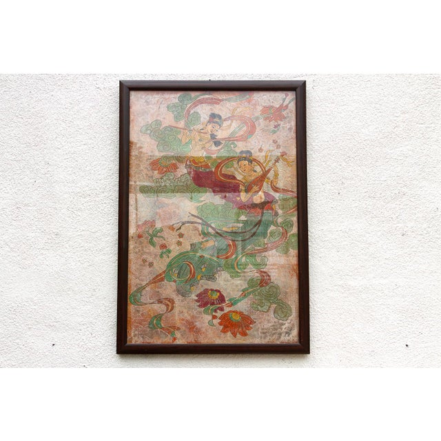 Framed Fresco Style Chinese Mural Fragment Art For Sale - Image 4 of 8