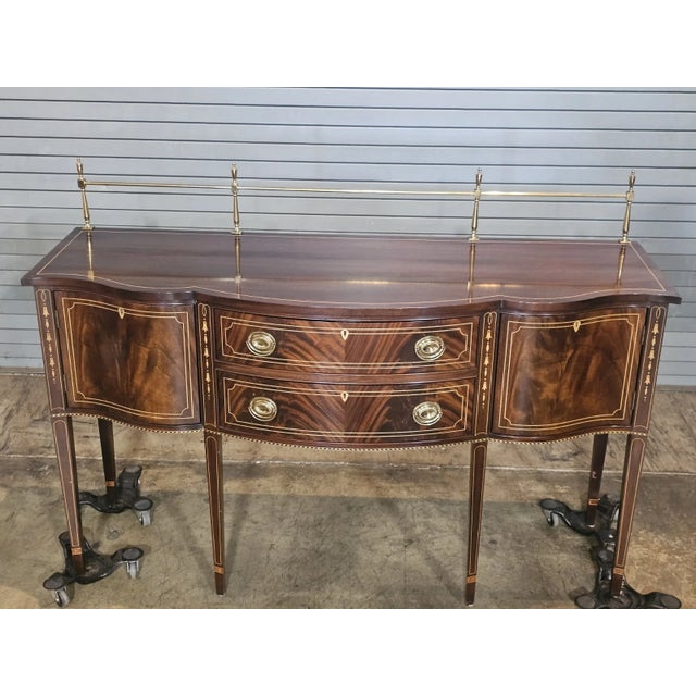 Stickley Late 20th Century Stickley Mahogany Federal Style Sideboard Buffet W Brass Gallery Rail For Sale - Image 4 of 12
