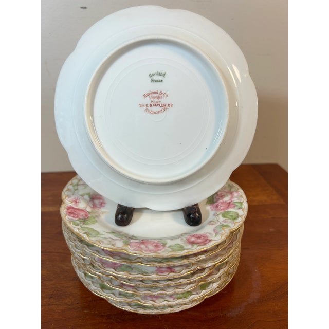 French Country Antique Haviland & Co Limoges for e.b. Taylor Fine Porcelain Bread / Appetizer Plates Rose Pattern - Set of 8 For Sale - Image 3 of 10