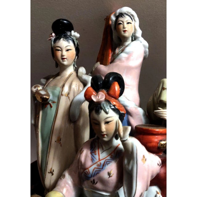 Ceramic 1920's Japanese Hand Painted Porcelain Figurine Geisha Musicians For Sale - Image 7 of 10