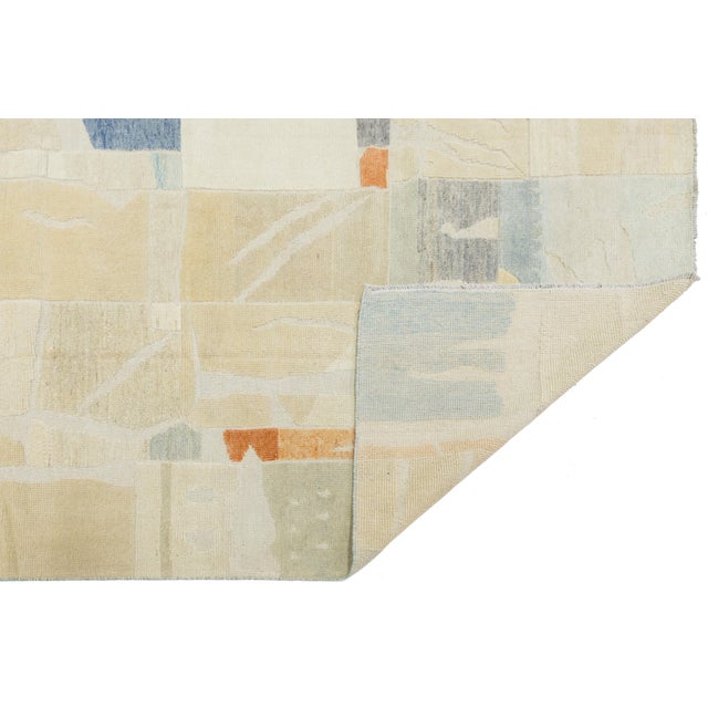 Abstract Contemporary Abstract Geometric Hand-Knotted Wool Rug in Soft Earth & Pastels For Sale - Image 3 of 12