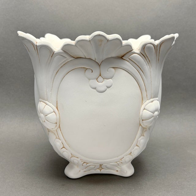 Mid 20th Century Vintage Neoclassical Rococo Revival White Bisque Ceramic Footed Jardiniere Planter For Sale - Image 5 of 11