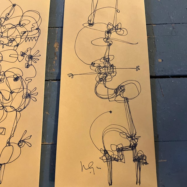 Contemporary 3 Original Wayne Cunningham Abstract Ink Drawings on Bright Mustard Colored For Sale - Image 4 of 6