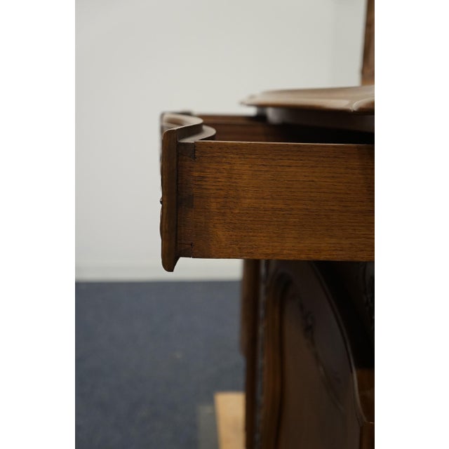 Vintage Antique Solid Walnut Louis XV French Provincial Style 66" Buffet Cabinet W. Glissant Top For Sale - Image 9 of 12