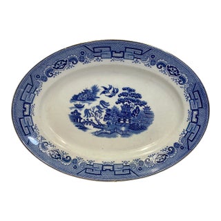 Antique Gibson & Sons Oval Blue Willow Serving Platter With Gold Rim From England - Circa 1919 For Sale