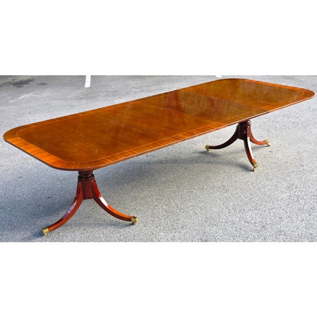 Late 20th Century Baker Furniture Georgian Banded Mahogany Double Pedestal Extension Dining Table For Sale - Image 10 of 15