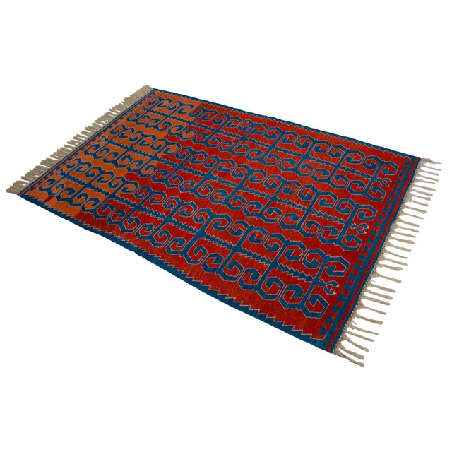 1970s Vintage Hand-Woven Turkish Rug Super Fine Kilim Area Rug - 3'5" X 5'3" For Sale - Image 5 of 16