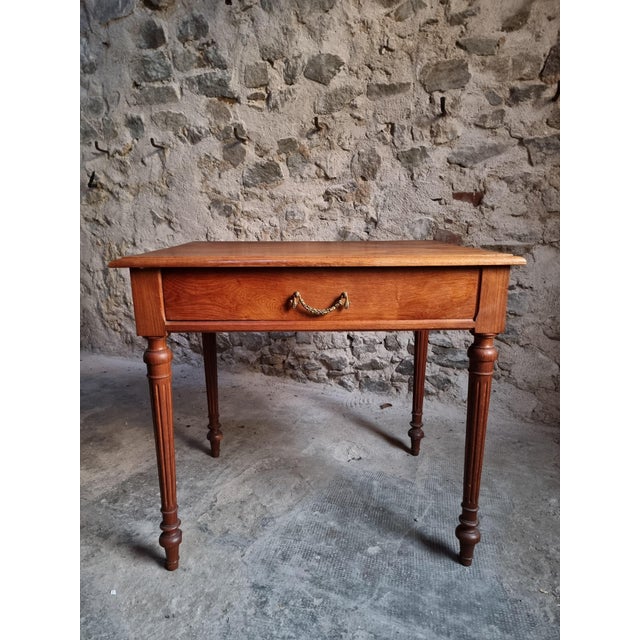 Antique French Oak Writing Table with Drawer, 1930 For Sale - Image 16 of 18