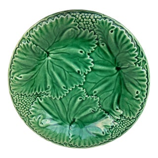 French Green Majolica Leaves Plate Salins, Circa 1890 For Sale