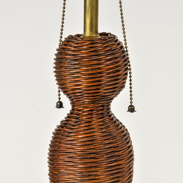 Art Nouveau Antique Wicker Lamp Figural Tall Double Bulb Statement Lamp For Sale - Image 3 of 12